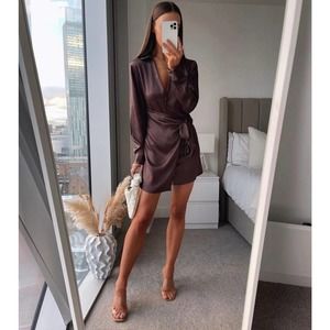 ZARA SATIN DRESS DARK BROWN